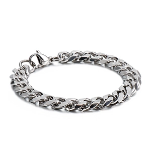Polished stainless steel Cuban link bracelet for men featuring a secure lobster clasp