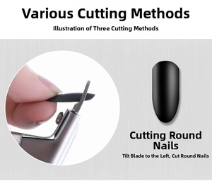 Detailed demonstration of using professional U-shaped nail clippers to trim round fake nails
