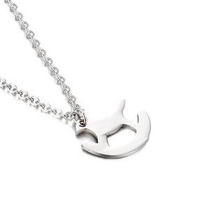 Polished silver stainless steel rocking horse pendant necklace for women on white background