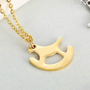Fashionable gold stainless steel rocking horse pendant necklace for women in minimalist style