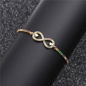Infinity Heart Bracelet Copper Micro Inlaid Multicolor Zircon Adjustable Fashion Jewelry For Women Rainbow Elegant