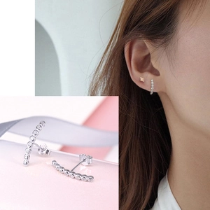 S925 sterling silver curved row diamond stud earrings for women with modern ins style design