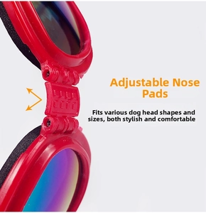Detail of adjustable nose pads on red pet goggles for enhanced comfort and fit