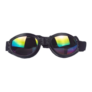 Adjustable rainbow pet goggles with foldable black frame for stylish dogs and cats