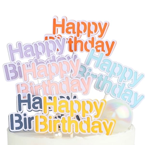 Colorful Happy Birthday cake toppers in macaron colors for party cake decorations