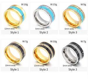 Comparison of various widths and weights of stainless steel rings with turquoise inlay