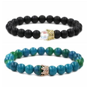 Bracelets à perles couronne avec pierre noire mate et turquoise minérale pour couples