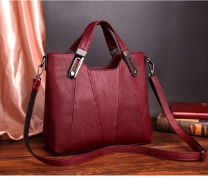 Elegante weinrote Lederhandtasche mit Griffen und verstellbarem Schultergurt für Damen