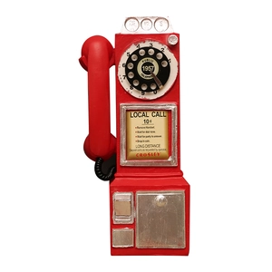 Vintage red American style 1957 payphone model resin home decoration and photo prop