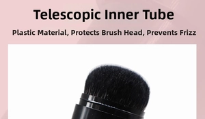 Detail view of telescopic inner tube for protecting cosmetic brush bristles