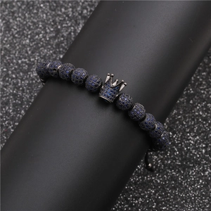 Crown Pendant Beaded Bracelet Copper Micro Paved Blue Zircon Adjustable Drawstring For Women