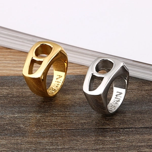 Titanium steel ring with hollow number 9 design and cubic zirconia in gold and silver