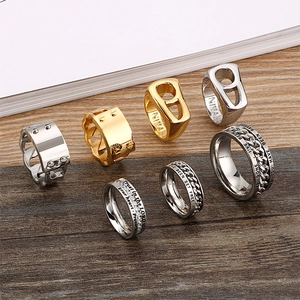 Fashion Stainless Steel Ring Titanium Steel Chain Link Screw Design Engraved Inspirational Relief Band Unisex Industrial Style