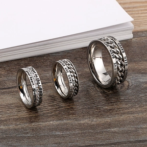 Titanium steel ring set with scripture engraving, chain texture and zircon inlay