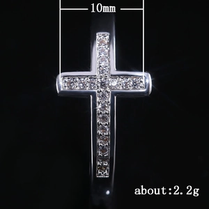 Silver cross ring with micro-paved white zircons, 10mm width, minimalist elegant style