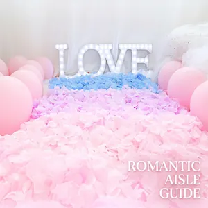 Artificial rose petals in pink blue purple with LED LOVE light for wedding path decor
