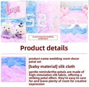 Detail of high-simulation silk rose petals in pink and blue for wedding room decoration