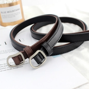 Women Skinny PU Leather Belt D-Ring Alloy Buckle Minimalist Versatile Fashion Waistband Jeans Dress Accessory