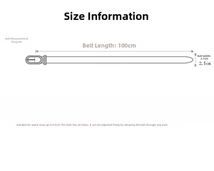 Size guide for woven wax rope belt showing 100cm length and 2.5cm width with buckle detail