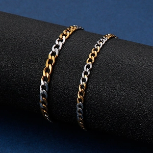 Minimalist hip hop stainless steel curb chain bracelets in gold and silver finish