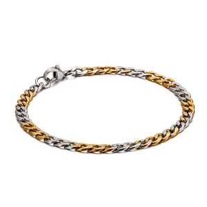 Street style hip-hop two-tone gold and silver Cuban link bracelet in polished steel