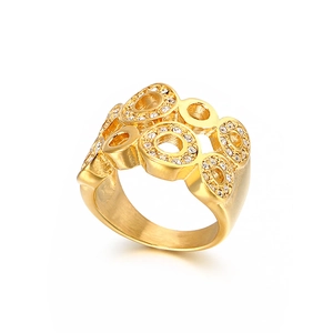 Bague large en acier inoxydable doré 18 carats avec micro-incrustations de zircon