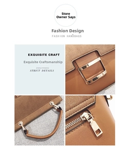 Detail view of brown patchwork handbag with matte suede and gold hardware accents