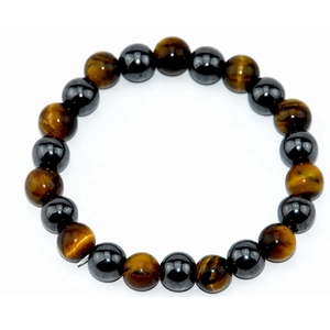 Bracelet pour hommes en perles d'œil de tigre et hématite sur un fond blanc épuré