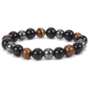 Bracelet pour hommes en perles d'oeil de tigre et hématite sur fond blanc pur
