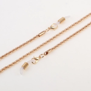 Golden stainless steel rope chain for sunglasses with non-slip silicone loops and lobster clasps