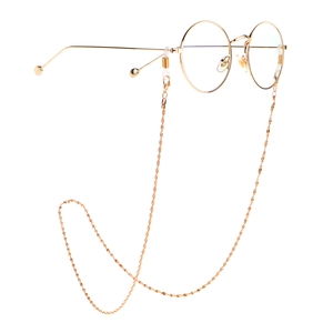 Monture de lunettes ronde en métal doré rétro avec chaîne à texture torsadée