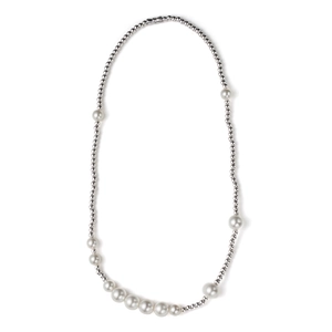 Hip Hop Minimalist Streetwear Titanium Steel Beaded Necklace Graduated White Glass Artificial Pearl Jewelry For Men And Women