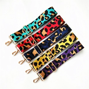 Adjustable leopard print bag straps in five colors with durable gold metal buckles