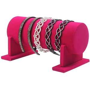 Espositore per cerchietti in velluto rosa rosso con organizer cilindrico per capelli