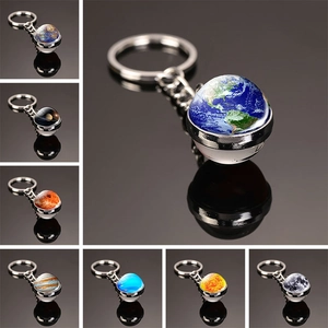 Solar System Planet Galaxy Keychain Metal Glass Ball Double Sided Earth Mars Jupiter Universe Jewelry Pendant Ornament