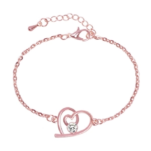 Elegant rose gold double heart bracelet for women with sparkling crystal stone pendant