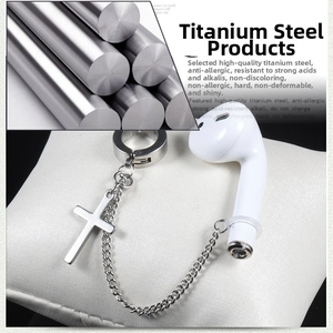 Titanium steel anti-lost ear cuff for wireless earbuds with stylish cross pendant