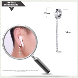 Size chart showing 13mm hoop and 84mm chain length for anti-lost headphone earring