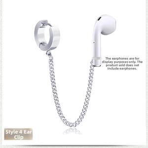 Macro detail of anti-loss wireless earphone holder with steel chain and silicone ring