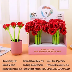 Close-up of creative rose flower shaped 0.5mm gel pens in a decorative display box