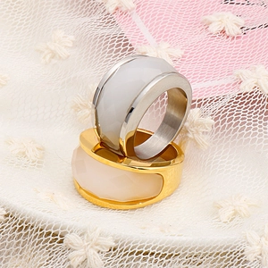 Chic gold and silver stainless steel rings for couples with faceted gemstone insets
