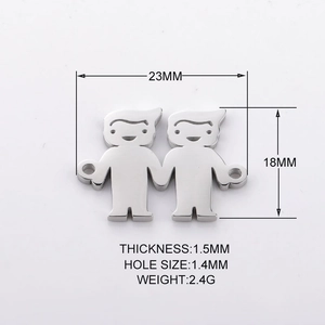 Pendentif garçon et fille en acier inoxydable pour bijoux DIY avec détails de taille