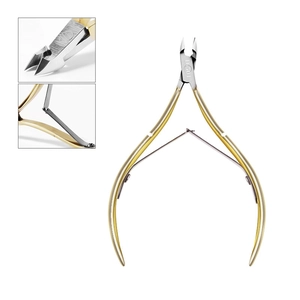Macro view of D-501 cuticle nipper with double spring and golden stainless steel handle