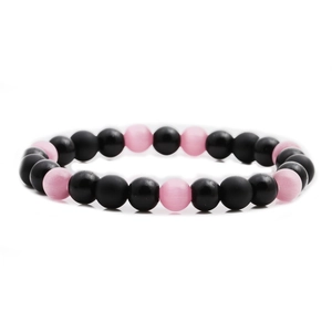Handmade Beaded Bracelet Cat Eye Stone And Matte Black Round Beads Fashion Jewelry For Men Women