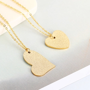 Heart Pendant Necklace Gold Plated Stainless Steel Frosted Sandblasted Texture Simple Elegant Korean Style Women