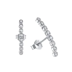 S925 sterling silver curved crawler earrings with shimmering graduated cubic zirconia