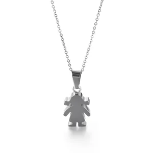 Collier Pendentif Silhouette Fille Dessin Animé Acier Titane Bijoux Mode Minimaliste Pour Femmes
