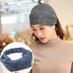 Stylish dark grey lace wide headband with white polka dots for women hair accessory