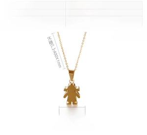 Detailed size specifications for boy and girl silhouette necklaces in three finishes