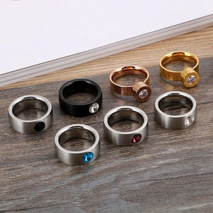 Minimalist titanium steel ring set with round cubic zirconia in various finishes